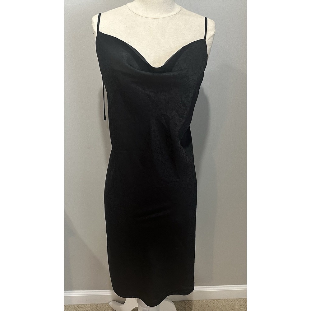 Forever 21 Black Satin Slip Midi Dress Spaghetti Strap Lingerie Medium